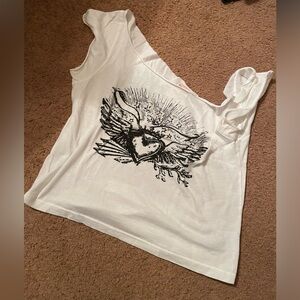 Guess Jeans White Graphic Women's Top Y2K